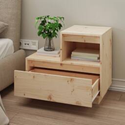 Berkfield Home Bedside Cabinet 60x34x51 cm Solid Wood Pine in Light Tan - Size: 60 x 34 x 51 cm - thumbnail 9