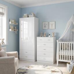 FWStyle Chilton 2 Piece Gloss White Complete Nursery Bedroom Furniture Set - thumbnail 1