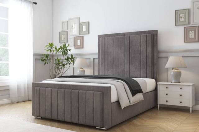"Comfort Beds Emperor Naples Bed Frame - 50"" Upholstered Headboard in Grey - Size: Super King" - image 1