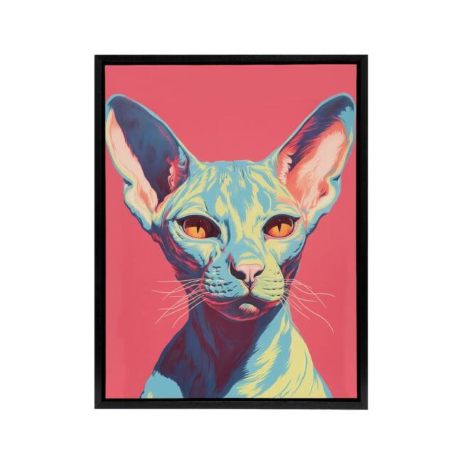 "Artery8 Sphynx Cat Pop Art Pet Portrait Framed Canvas Wall Art Print in Pink - Size: W12"" x H16""" - image 1