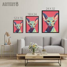 "Artery8 Sphynx Cat Pop Art Pet Portrait Framed Canvas Wall Art Print in Pink - Size: W12"" x H16""" - thumbnail 4
