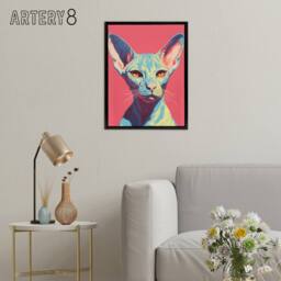 "Artery8 Sphynx Cat Pop Art Pet Portrait Framed Canvas Wall Art Print in Pink - Size: W12"" x H16""" - thumbnail 3