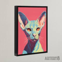 "Artery8 Sphynx Cat Pop Art Pet Portrait Framed Canvas Wall Art Print in Pink - Size: W12"" x H16""" - thumbnail 2