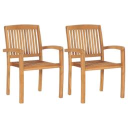 Berkfield Home Stacking Garden Dining Chairs 2 pcs Solid Teak Wood in Brown - thumbnail 2