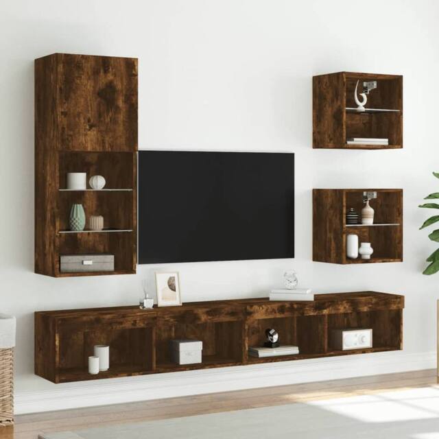 Berkfield Home TV Cabinet with LED Lights Smoked Oak 40.5x30x102 cm in Brown - image 1