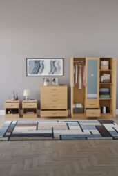 Home Discount Vida Designs 4Pc Bedroom Set 2xBedside, 5Drawer Chest, Mirror Wardrobe in Brown - thumbnail 3