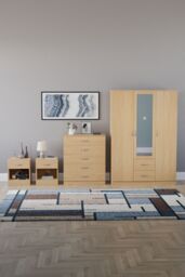 Home Discount Vida Designs 4Pc Bedroom Set 2xBedside, 5Drawer Chest, Mirror Wardrobe in Brown - thumbnail 4