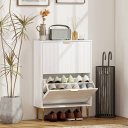 Wyld Haus Baviva 2 Drawer White Shoe Cabinet Ribbed Front Gold Accents - thumbnail 3