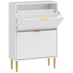 Wyld Haus Baviva 2 Drawer White Shoe Cabinet Ribbed Front Gold Accents - thumbnail 2