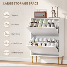Wyld Haus Baviva 2 Drawer White Shoe Cabinet Ribbed Front Gold Accents - thumbnail 6