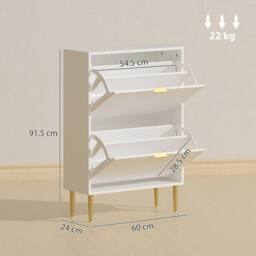 Wyld Haus Baviva 2 Drawer White Shoe Cabinet Ribbed Front Gold Accents - thumbnail 4