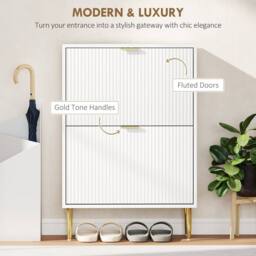 Wyld Haus Baviva 2 Drawer White Shoe Cabinet Ribbed Front Gold Accents - thumbnail 5