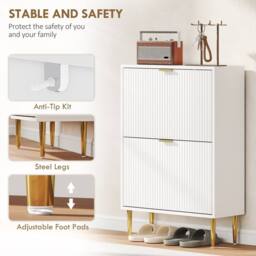 Wyld Haus Baviva 2 Drawer White Shoe Cabinet Ribbed Front Gold Accents - thumbnail 8