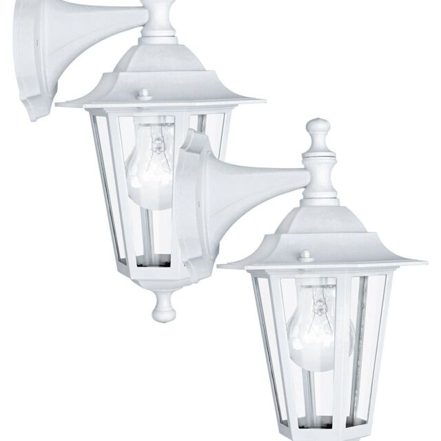 Loops 2 PACK IP44 Outdoor Wall Light White Aluminium Lantern 1x 60W E27 Porch Lamp - image 1