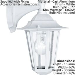 Loops 2 PACK IP44 Outdoor Wall Light White Aluminium Lantern 1x 60W E27 Porch Lamp - thumbnail 2