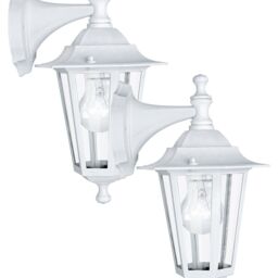 Loops 2 PACK IP44 Outdoor Wall Light White Aluminium Lantern 1x 60W E27 Porch Lamp