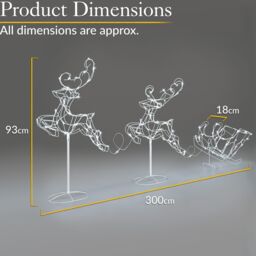 Christow Reindeer Sleigh Light Outdoor Christmas Decoration 3D LED Xmas Silhouette 3m in White - thumbnail 6