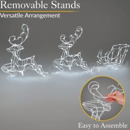 Christow Reindeer Sleigh Light Outdoor Christmas Decoration 3D LED Xmas Silhouette 3m in White - thumbnail 4