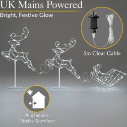 Christow Reindeer Sleigh Light Outdoor Christmas Decoration 3D LED Xmas Silhouette 3m in White - thumbnail 5