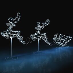 Christow Reindeer Sleigh Light Outdoor Christmas Decoration 3D LED Xmas Silhouette 3m in White - thumbnail 2