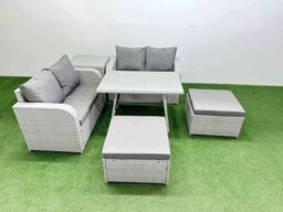 Fimous 6 Seater Outdoor Love Sofa Set Rattan Garden Furniture Sets in Light Grey - thumbnail 2