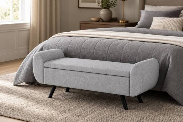 STILVORA Storage Ottoman with Arms & Storage in Dark Grey Linen - image 1