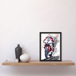 "Artery8 Superbike Motorcycle Rider Race Sport Watercolour Framed Wall Art in Red - Size: W12"" x H16""" - thumbnail 4
