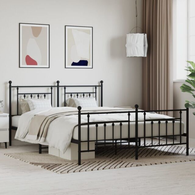 Berkfield Home Metal Bed Frame with Headboard & Footboard Black 180x200 cm Super King - image 1