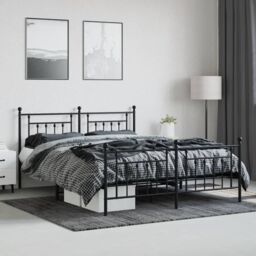 Berkfield Home Metal Bed Frame with Headboard & Footboard Black 180x200 cm Super King - thumbnail 3