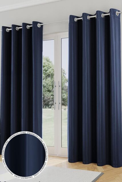 Enhanced Living Plain Supersoft Thermal Room Darkening Eyelet Curtains - Pair in Navy - Size: 168 cm width x 183 cm drop - image 1