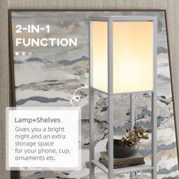 HOMCOM Shelf Floor Lamp with Dual Light, for Living Room, Bedroom in Light Grey - thumbnail 6