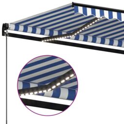 Berkfield Home Manual Retractable Awning with LED 500x300 cm Blue & White - thumbnail 5