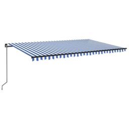 Berkfield Home Manual Retractable Awning with LED 500x300 cm Blue & White - thumbnail 2
