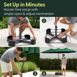 Keplin Double Garden Parasol with Base & Cover (4.5x2.7m), Polyester Canopy in Green - thumbnail 6