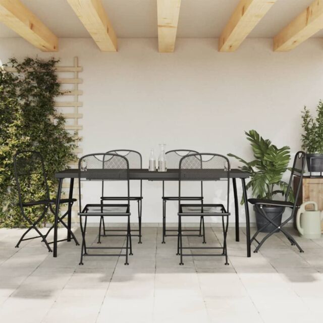 Berkfield Home 7 Piece Garden Dining Set Anthracite Metal Mesh in Black - image 1