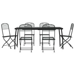 Berkfield Home 7 Piece Garden Dining Set Anthracite Metal Mesh in Black - thumbnail 2