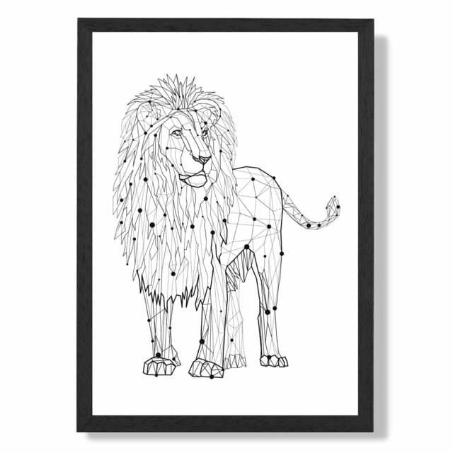 ARTZE Line Art Lion Geometric Animal Framed Print SIZE: A3 with Black Frame - Size: A4 - image 1