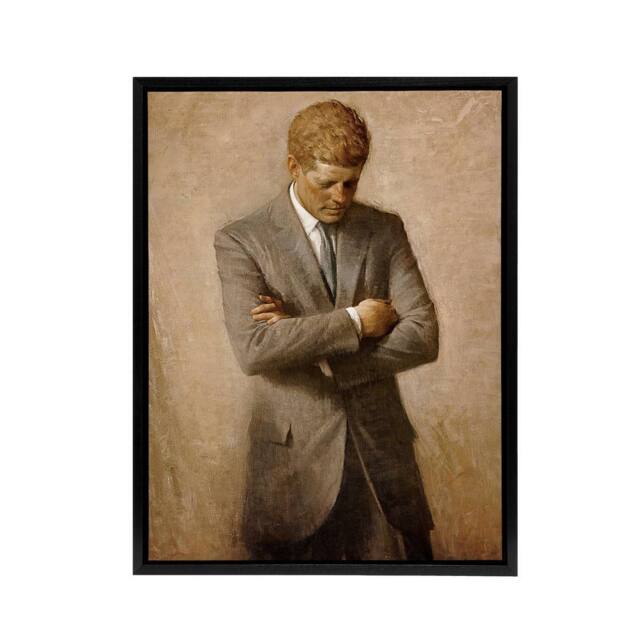 "Artery8 Shikler US President John F Kennedy JFK Framed Canvas Wall Art Print in Brown - Size: W12"" x H16""" - image 1