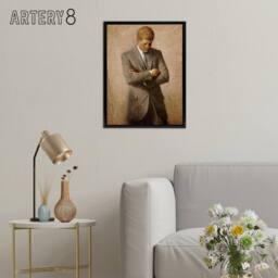 "Artery8 Shikler US President John F Kennedy JFK Framed Canvas Wall Art Print in Brown - Size: W12"" x H16""" - thumbnail 3