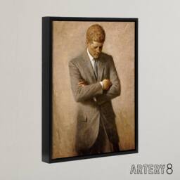 "Artery8 Shikler US President John F Kennedy JFK Framed Canvas Wall Art Print in Brown - Size: W12"" x H16""" - thumbnail 2