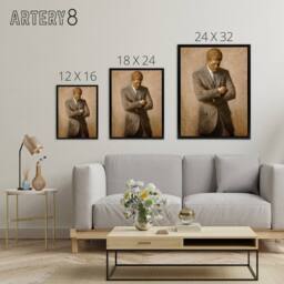 "Artery8 Shikler US President John F Kennedy JFK Framed Canvas Wall Art Print in Brown - Size: W12"" x H16""" - thumbnail 4