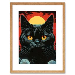 Artery8 Wall Art Print In the Shadow of the Celestial Black Cat Vintage Pulp Art Sci-Fi Cover Artwork Red Yellow Blue Solar Eclipse Artwork Framed - thumbnail 1