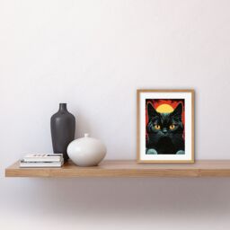 Artery8 Wall Art Print In the Shadow of the Celestial Black Cat Vintage Pulp Art Sci-Fi Cover Artwork Red Yellow Blue Solar Eclipse Artwork Framed - thumbnail 2