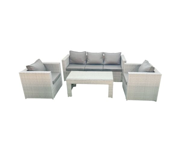 Fimous Rattan Garden Furniture Set 4 Pieces Outdoor Garden Sofa Oblong Coffee Table Set with 2 Chairs Light Grey Mixed - image 1