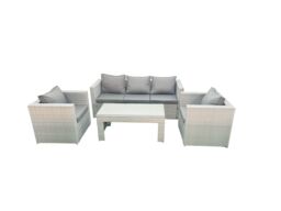 Fimous Rattan Garden Furniture Set 4 Pieces Outdoor Garden Sofa Oblong Coffee Table Set with 2 Chairs Light Grey Mixed - thumbnail 1