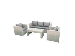 Fimous Rattan Garden Furniture Set 4 Pieces Outdoor Garden Sofa Oblong Coffee Table Set with 2 Chairs Light Grey Mixed - thumbnail 2