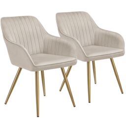 tectake Dining Chair Marilyn Set Of 2 - Taupe/Gold in Taupe - Size: 2 Pack