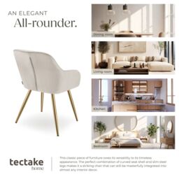 tectake Dining Chair Marilyn Set Of 2 - Taupe/Gold in Taupe - Size: 2 Pack - thumbnail 7