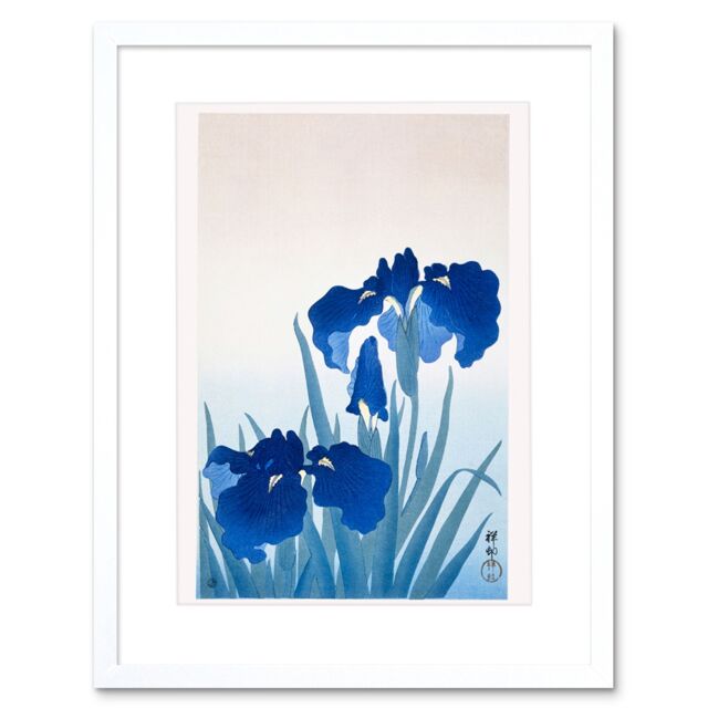 "Artery8 Wall Art Print Iris Flowers Ohara Koson Art Framed 9x7 inch in White - Size: W7"" x H9""" - image 1