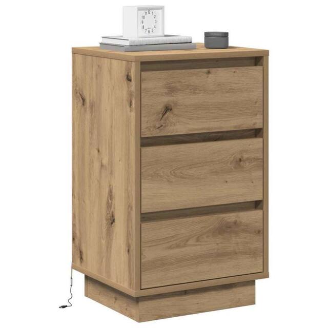 Berkfield Home Stunning Bedside Cabinet with LED Artisan Oak 39x34.5x65 cm Engin in Brown - image 1